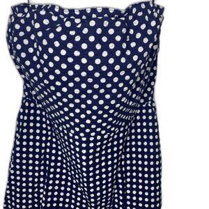 J CREW Strapless Dress Polka Dot Pinup Rockabilly Retro Midi Womens 4 Blue White